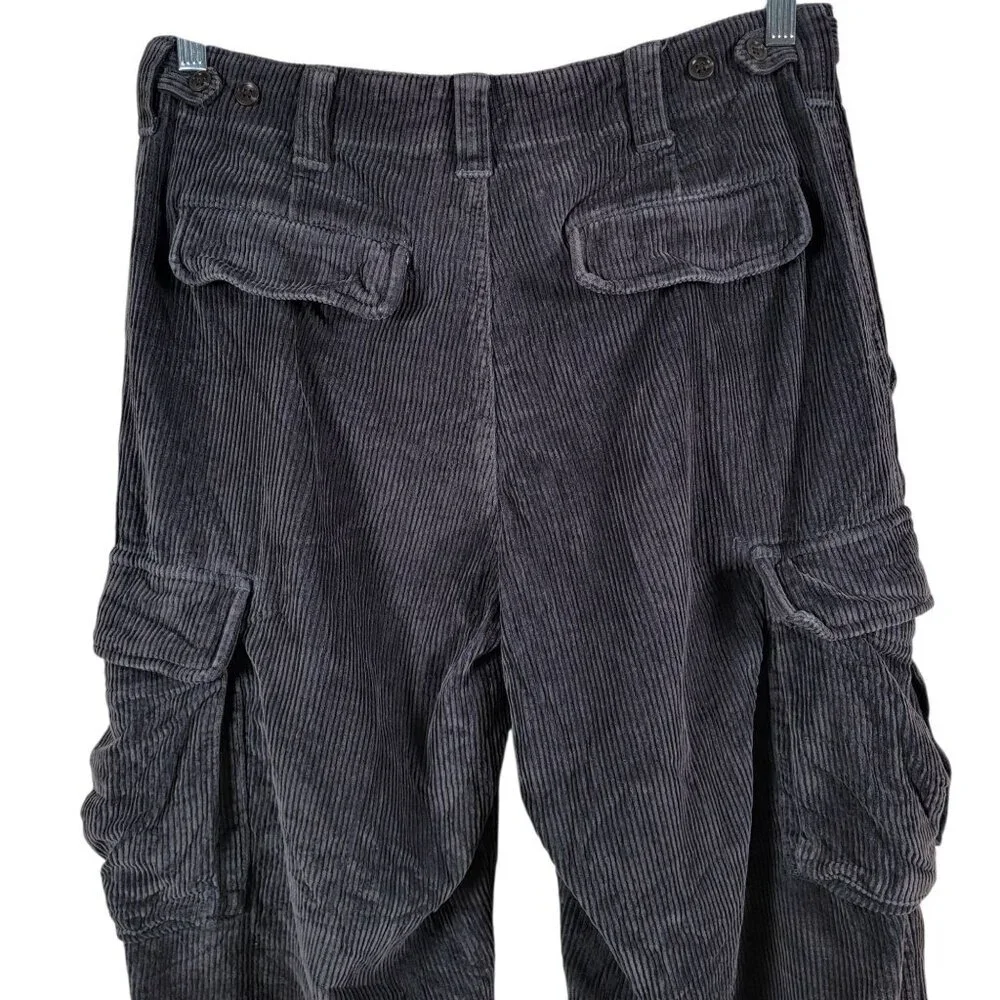 J. Crew Mens Gray Preppy Y2K Relaxed Fit Corduroy Button Fly Cargo Pants 32x30